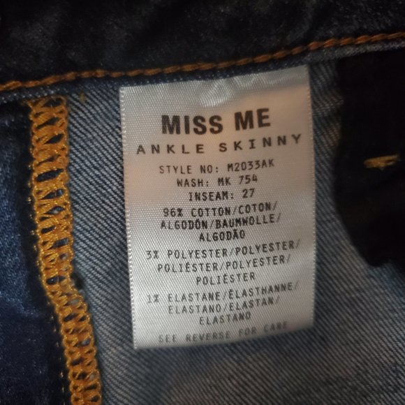 Miss Me Ankle Skinny 29 (Meas 28x26.5 9" Mid Rise) Tuxedo Stripe Dark Jeans A6 - Picture 8 of 11